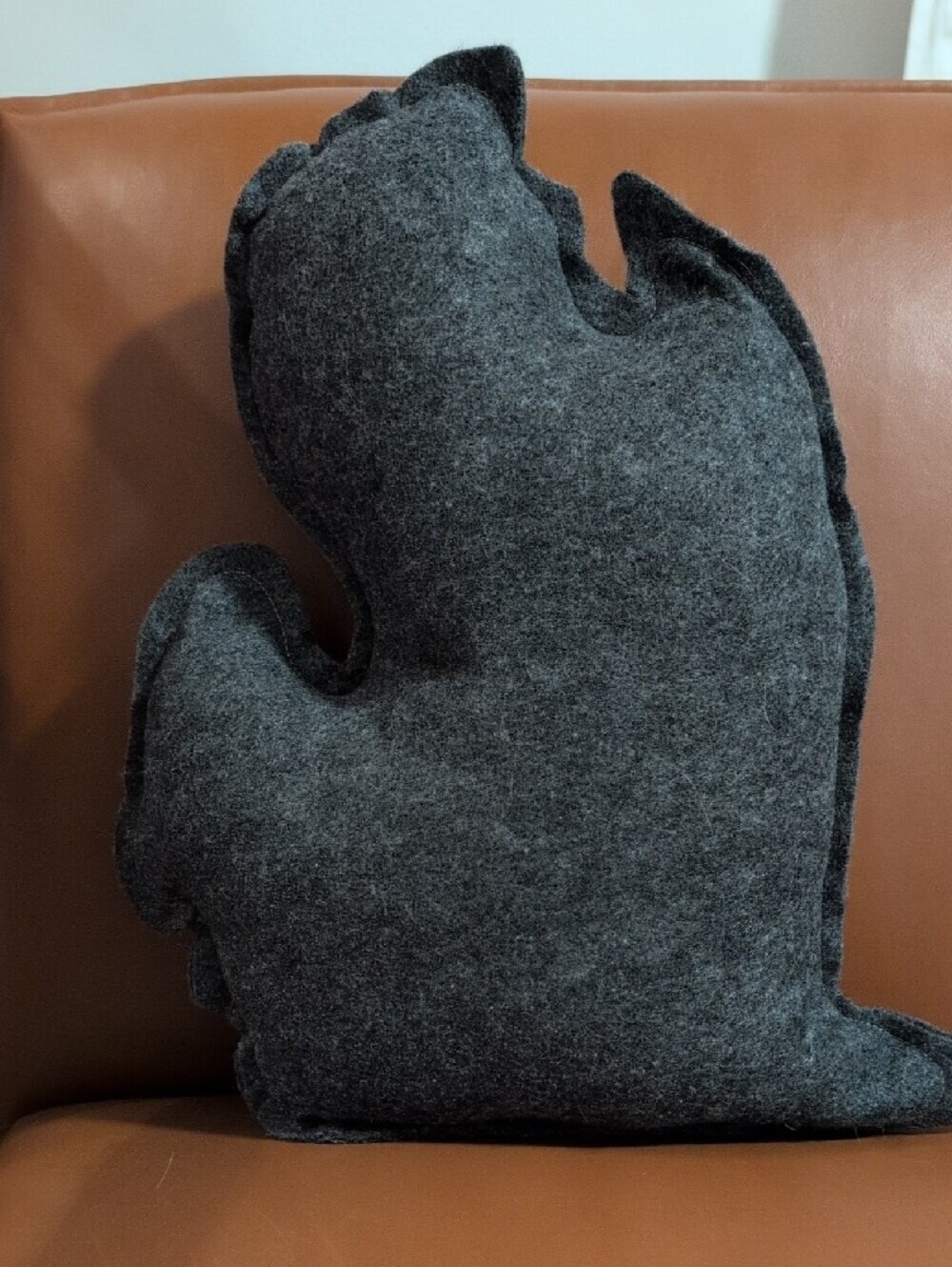 Handmade Michigan State Gray Felt Decorative Pillow with Teal Heart Accent - Picture 3 of 5